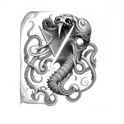 cosmic horror isnpired axe tattoo design idea