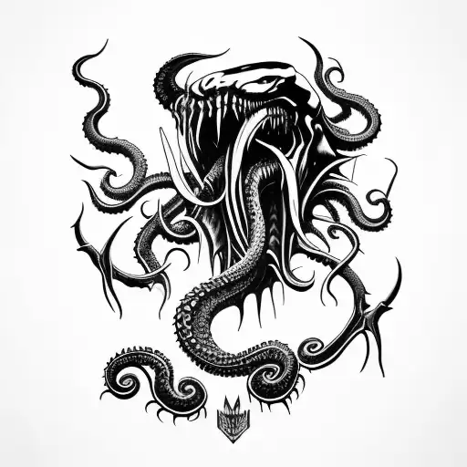 sharp big blade axe inspired by venom and Cthulhu  tattoo design idea
