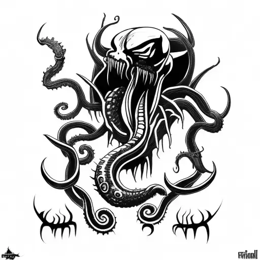 axe inspired by venom and Cthulhu tattoo design idea