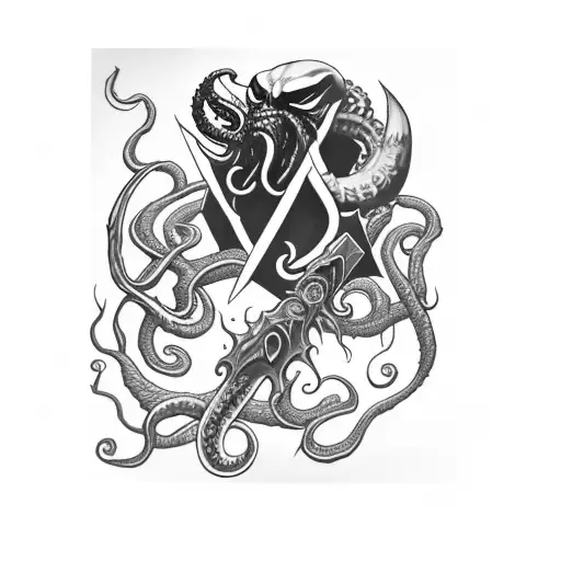 an axe inspired by venom and Cthulhu tattoo design idea