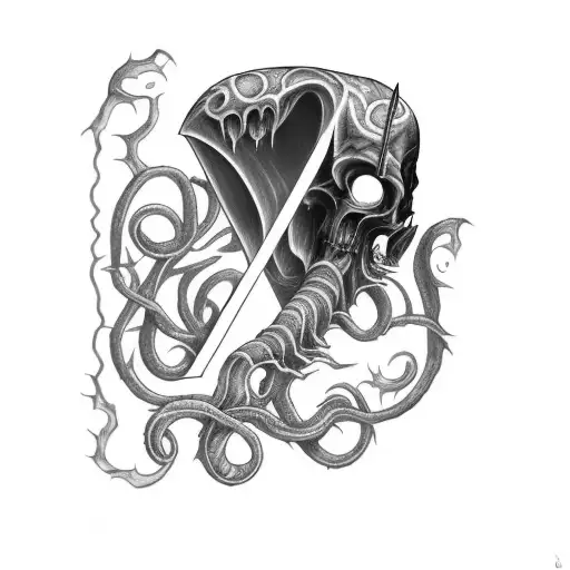 cosmic horror isnpired axe tattoo design idea