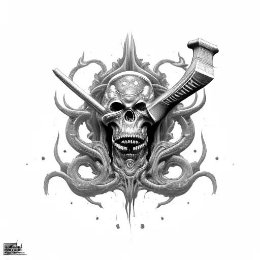 cosmic horror inspired axe tattoo design idea