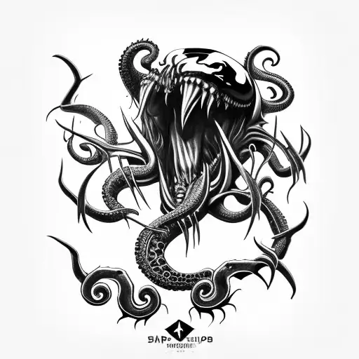 sharp big blade axe inspired by venom and Cthulhu  tattoo design idea