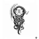 an axe with tentacles teeth claws and Cthulhu  tattoo design idea