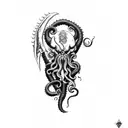 an axe with tentacles teeth claws and Cthulhu  tattoo design idea