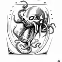 axe with teeth, claws, tentacles and Cthulhu skull tattoo design idea