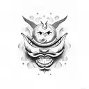 smiling devil emoji with beard tattoo design idea