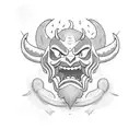 smiling devil emoji with beard tattoo design idea