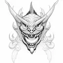 smiling devil emoji with beard tattoo design idea