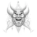 smiling devil emoji with beard tattoo design idea