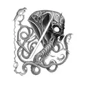 cosmic horror isnpired axe tattoo design idea