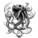 big sharp blade axe with claws, tentacles, fangs and bones tattoo design idea