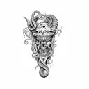 an axe with tentacles teeth claws and cosmic horror tattoo design idea