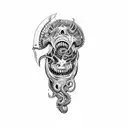 an axe with tentacles teeth claws and cosmic horror tattoo design idea