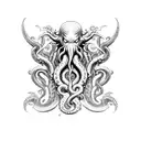 axe side profile with teeth, claws, tentacles and Cthulhu tattoo design idea
