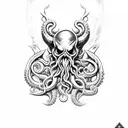 axe side profile with teeth, claws, tentacles and Cthulhu tattoo design idea