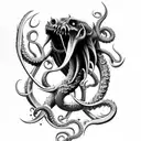 big sharp blade axe with claws, tentacles and fangs tattoo design idea