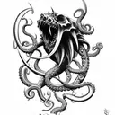 big sharp blade axe with claws, tentacles and fangs tattoo design idea