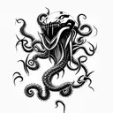 sharp big blade axe inspired by venom and Cthulhu  tattoo design idea