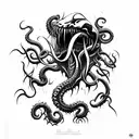 sharp big blade axe inspired by venom and Cthulhu  tattoo design idea