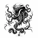 sharp big blade axe inspired by venom and Cthulhu  tattoo design idea