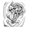 axe with teeth, claws, tentacles and Cthulhu skull tattoo design idea