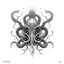 cthulhu cosmic horror inspired axe tattoo design idea