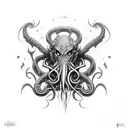 cthulhu cosmic horror inspired axe tattoo design idea
