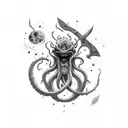axe in the form of a cosmic horror creature tattoo design idea