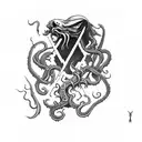 an axe inspired by venom and Cthulhu tattoo design idea