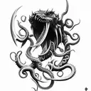 big sharp blade axe with claws, tentacles and fangs tattoo design idea