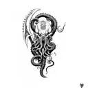 an axe with tentacles teeth claws and Cthulhu  tattoo design idea