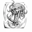axe with teeth, claws, tentacles and Cthulhu skull tattoo design idea