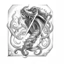 axe with claws, tentacle and teeth tattoo design idea