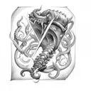 axe with claws, tentacle and teeth tattoo design idea