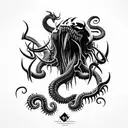 sharp big blade axe inspired by venom and Cthulhu  tattoo design idea