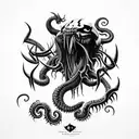 sharp big blade axe inspired by venom and Cthulhu  tattoo design idea