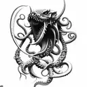 big sharp blade axe with claws, tentacles and fangs tattoo design idea