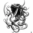 big sharp blade axe with claws, tentacles and fangs tattoo design idea