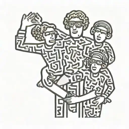 Keith Haring inspired two men holding kid on their shoulders tattoo design idea