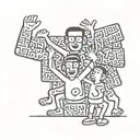Keith Haring inspired two men holding kid on their shoulders tattoo design idea
