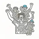 Keith Haring inspired two men holding kid on their shoulders tattoo design idea