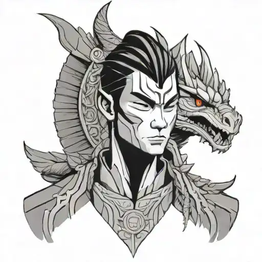 A stylized portrait of Zuko from Avatar with dragon wings tattoo design idea