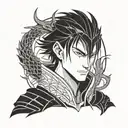 A stylized portrait of Zuko from Avatar with dragon wings tattoo design idea