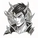 A stylized portrait of Zuko from Avatar with dragon wings tattoo design idea