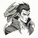 A stylized portrait of Zuko from Avatar with dragon wings tattoo design idea