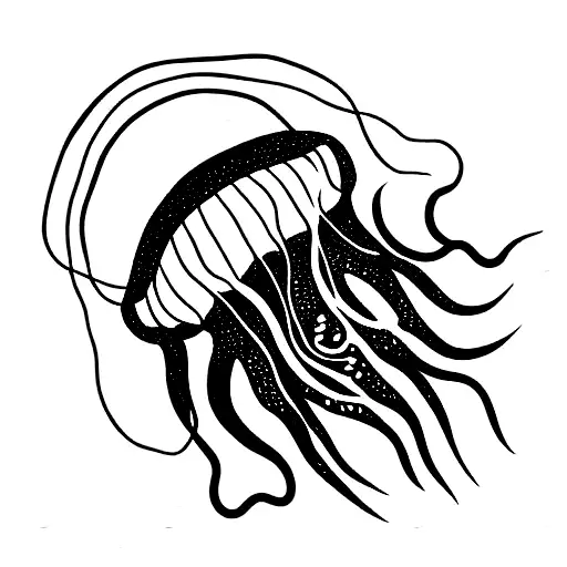 Jellyfish with long arms surrounding an abstract combination of sun and sea tattoo design idea