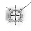 Rosary necklace with cross going down forearm  tattoo design idea