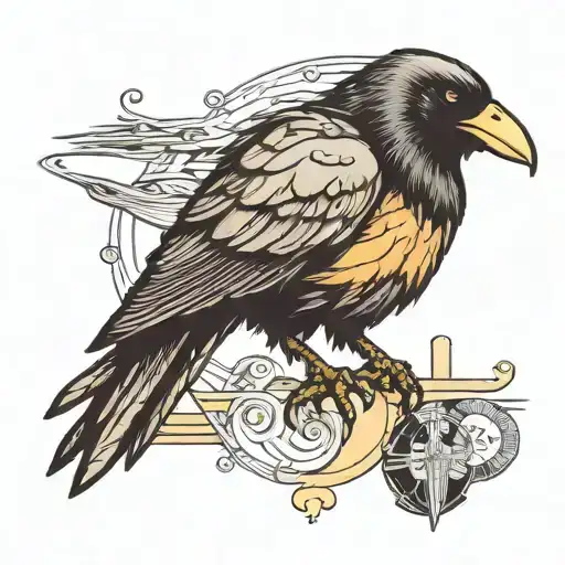 Crow holding the fibonacci sequence incorporated tattoo design idea