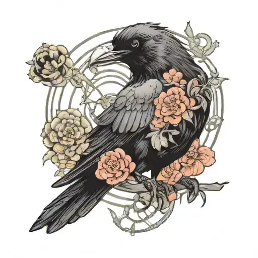 Crow holding the fibonacci sequence incorporated tattoo design idea